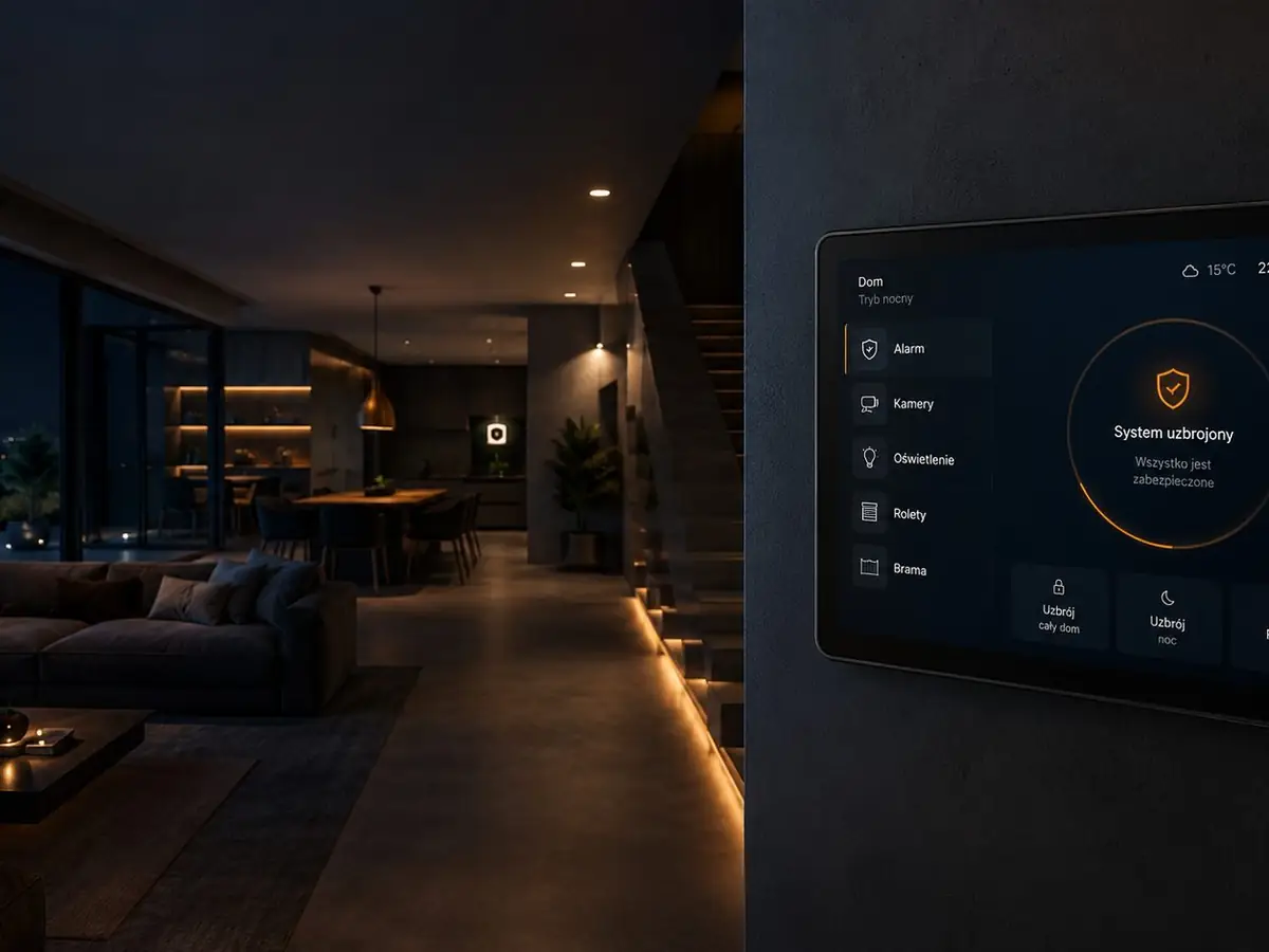 Panel sterowania smart home na ścianie salonu